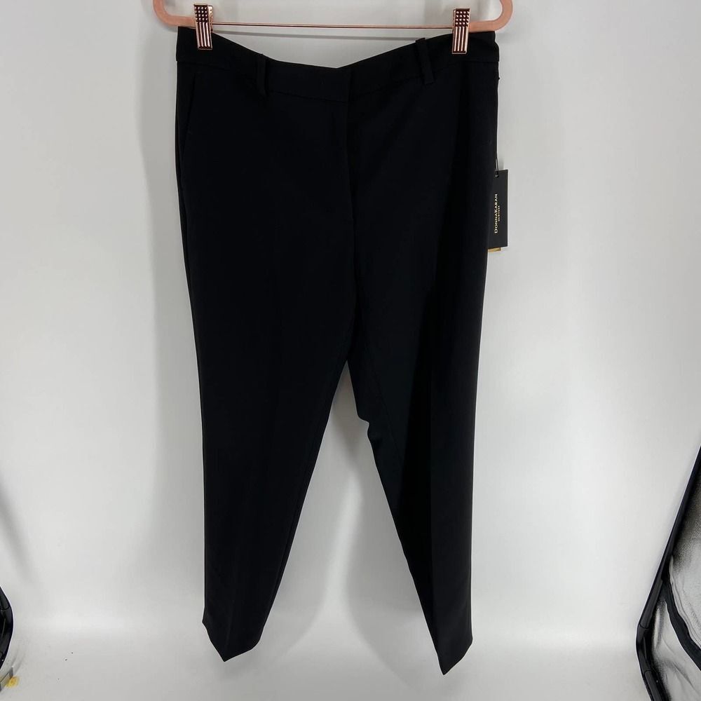 Donna Karan Black Blurred Lines Pleat Front Trouser Work Career Pant Women 8 NWT